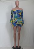 Sexy Off Shoulder Mesh Print Mini Dress YS-8806