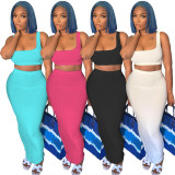 Solid Tank Top Long Skirt Two Piece Sets WSM-5253