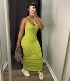 Sexy Solid One Shoulder Sleeve Maxi Dress WSM-5254
