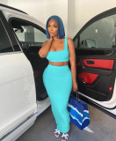Solid Tank Top Long Skirt Two Piece Sets WSM-5253