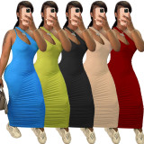 Sexy Solid One Shoulder Sleeve Maxi Dress WSM-5254