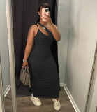 Sexy Solid One Shoulder Sleeve Maxi Dress WSM-5254