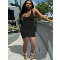 Sexy Solid Sleeveless Slim Mini Dress FOSF-8087