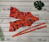 Floral Print V Neck Sashes One Piece Swimsuit WY-6773