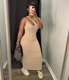 Sexy Solid One Shoulder Sleeve Maxi Dress WSM-5254