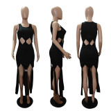 Solid Sexy Hollow Out Sleeveless Long Dress QSF-51011