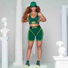 Letter Print Casual Sports Two Piece Shorts Set MDF-5242