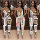 Fashion Casual Print Sling jumpsuit (With Belt) WMEF-2068