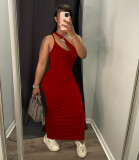 Sexy Solid One Shoulder Sleeve Maxi Dress WSM-5254