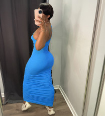 Sexy Solid One Shoulder Sleeve Maxi Dress WSM-5254