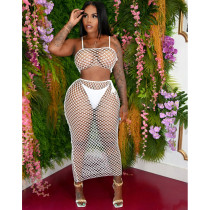 Sexy Grid Hollow Out Two Piece Sets With Underpants WSM-5251