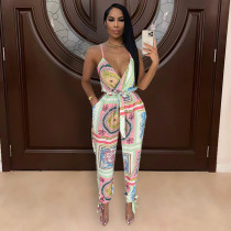 Fashion Casual Print Sling jumpsuit (With Belt) WMEF-2068