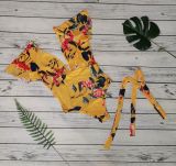 Floral Print V Neck Sashes One Piece Swimsuit WY-6773
