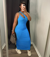 Sexy Solid One Shoulder Sleeve Maxi Dress WSM-5254