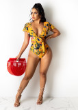 Floral Print V Neck Sashes One Piece Swimsuit WY-6773