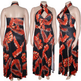 Plus Size Sexy Printed Halter Split Maxi Dress SH-5084
