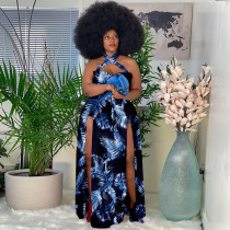 Plus Size Sexy Printed Halter Split Maxi Dress SH-5084