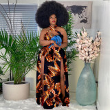Plus Size Sexy Printed Halter Split Maxi Dress SH-5084