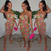 Sexy Floral Print Spaghetti Strap Midi Dress YNSF-16808