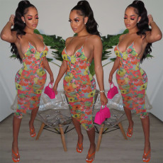 Sexy Floral Print Spaghetti Strap Midi Dress YNSF-16808