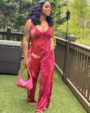 Pre Order: About 7 work days shipping Printed Tie-dye Spaghetti Strap Jumpsuits YUEM-601