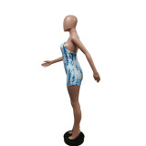 Pre Order: About 7 work days shipping Fashion Backless Tie-dye Print Rompers YUEM-1617