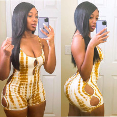 Pre Order: About 7 work days shipping Fashion Backless Tie-dye Print Rompers YUEM-1617