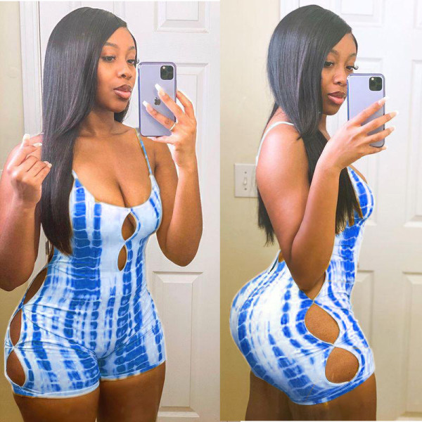 Pre Order: About 7 work days shipping Fashion Backless Tie-dye Print Rompers YUEM-1617