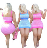 Houndstooth Print Vest Top Mini Skirt 2 Piece Sets YIBF-6086
