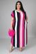 Plus Size V-neck Striped Print Short Sleeve Split Dress BMF-063