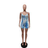 Pre Order: About 7 work days shipping Fashion Backless Tie-dye Print Rompers YUEM-1617