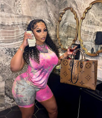 Pre Order: About 7 work days shipping Tie-dye Printed Casual Short Sleeve Shorts Two Piece Sets  YUEM-602