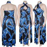 Plus Size Sexy Printed Halter Split Maxi Dress SH-5084