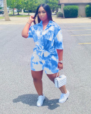 Plus Size Tie Dye Print Two Piece Shorts Set WAF-77209