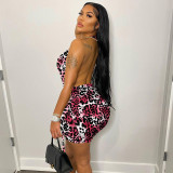 Halter Sexy Leopard Print Ruched Lace-up Dress ME-Y872