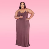 Plus Size Solid Sleeveless Spaghetti Strap Maxi Dress WAF-77208