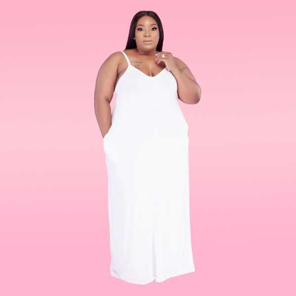 Plus Size Solid Sleeveless Spaghetti Strap Maxi Dress WAF-77208