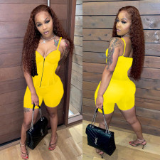 Sexy Solid Straps Zipper Top And Shorts 2 Piece Sets MAE-2097