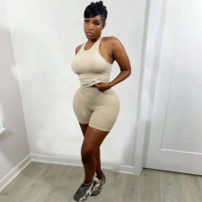Solid Sports Tank Top And Shorts Two Piece Suits NYF-8075