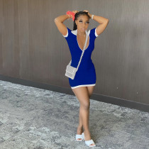 Casual Short Sleeve Zipper Mini Dress DDF-88112