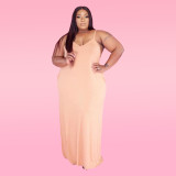 Plus Size Solid Sleeveless Spaghetti Strap Maxi Dress WAF-77208