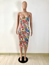 Sexy Floral Print Spaghetti Strap Midi Dress YNSF-16808