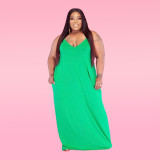 Plus Size Solid Sleeveless Spaghetti Strap Maxi Dress WAF-77208