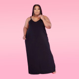 Plus Size Solid Sleeveless Spaghetti Strap Maxi Dress WAF-77208