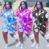 Plus Size Tie Dye Print Two Piece Shorts Set WAF-77209