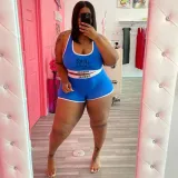 Plus Size Letter Print Tank Top And Shorts 2 Piece Sets WAF-7203