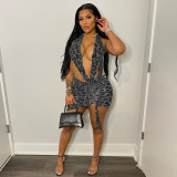 Halter Sexy Leopard Print Ruched Lace-up Dress ME-Y872