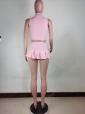 Solid Color Sexy Vest Pleated Skirt Two Piece Sets LUO-3168