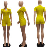 Solid Short Sleeve Pocket Tight Romper NYF-8070