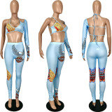 Sexy Printed One Shoulder Backless 2 Piece Pants Set YNSF-16806